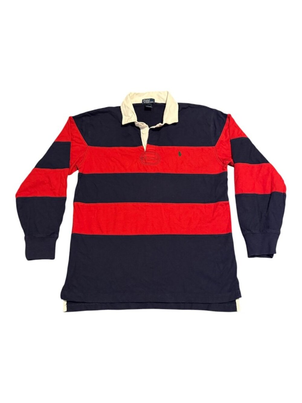 Vtg Polo Ralph Lauren Men's Rugby Shirt Red Blue Striped Sz: L 16/18
